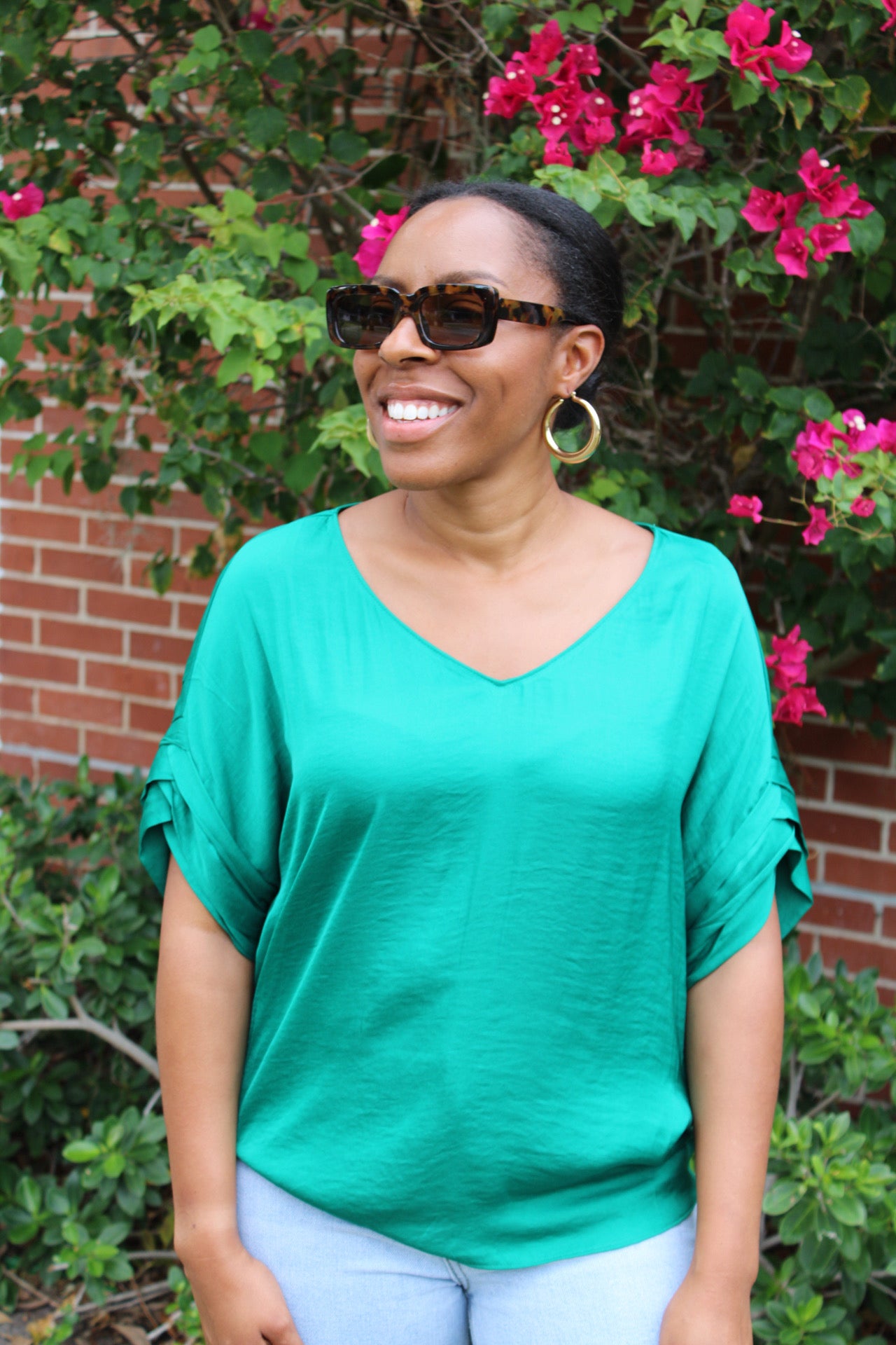 Lily Satin Top with Self Bands Sleeve Detail