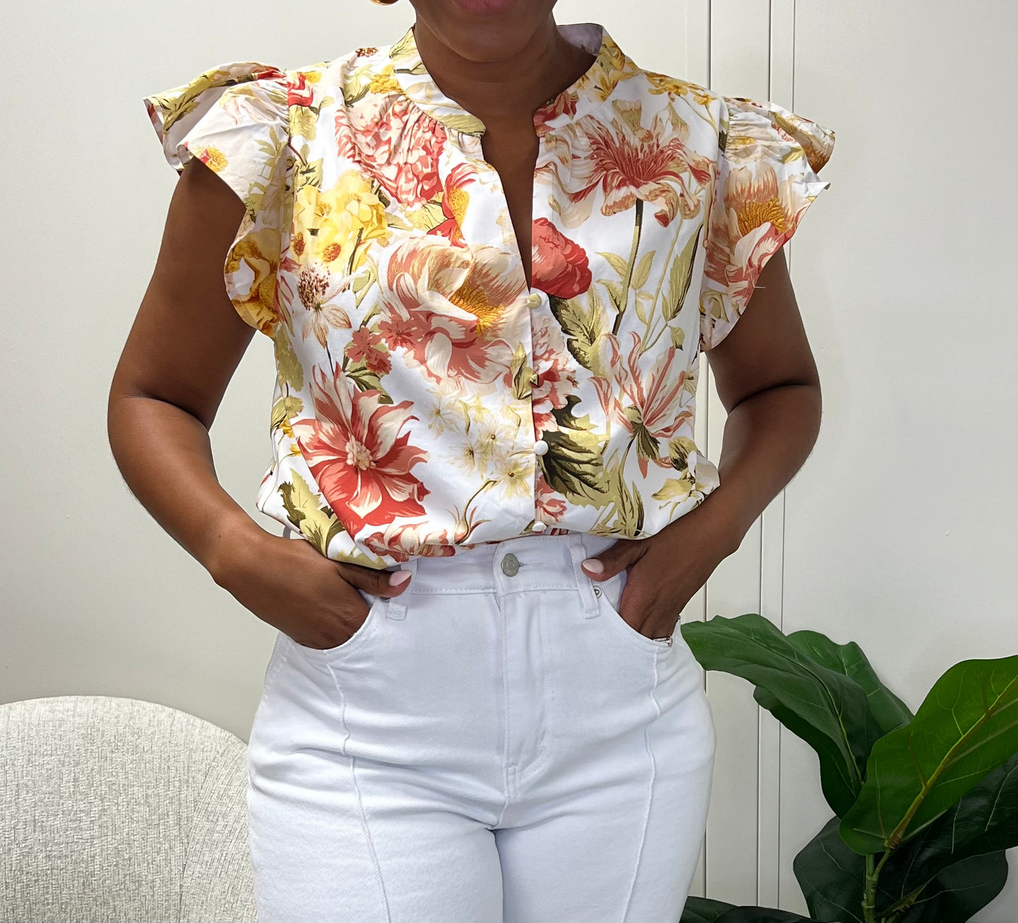 Lauren Floral Split Neck Top