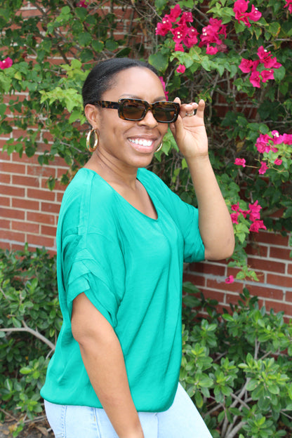 Lily Satin Top with Self Bands Sleeve Detail